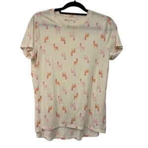 Zoe + Liv Llama Top Womens Large T-Shirt Crewneck Short Sleeve Long Line Novelty